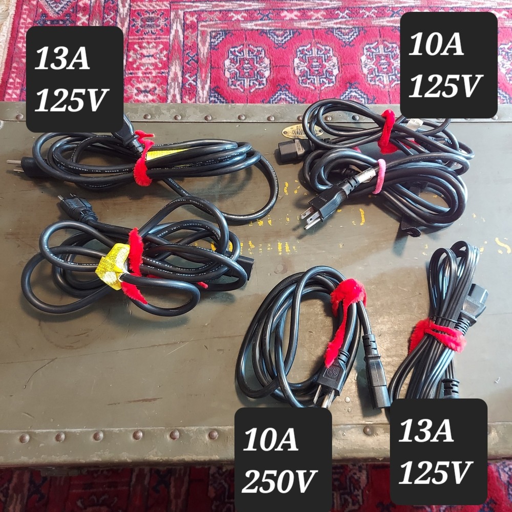 Lot of 5 Universal AC Power Cords 3-Prong C13 10A 13A 125V 250V Computer Monitor
